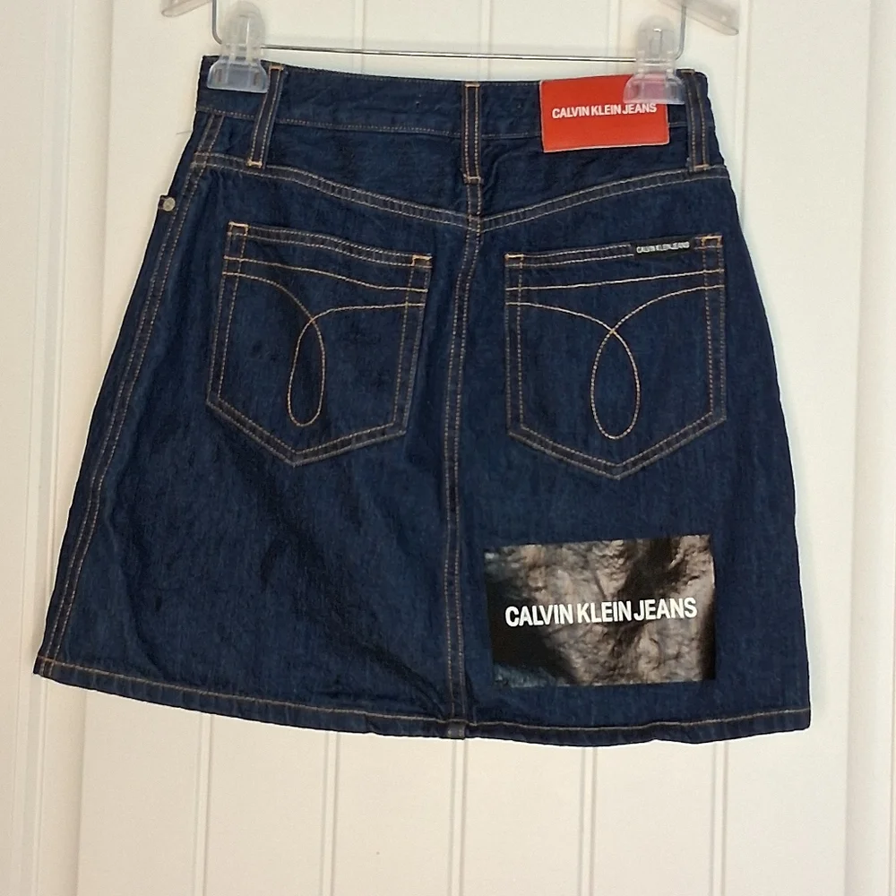 Calvin Klein Logo Block Color Block Stretch Denim Mini Skirt Women's Sz 27
